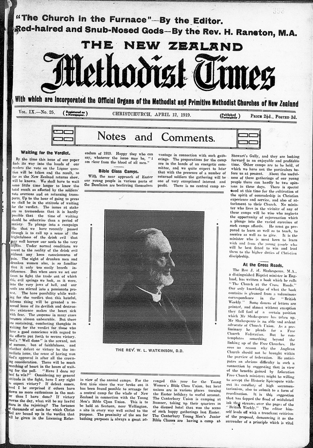 The New Zealand Methodist Times: 12th April 1919