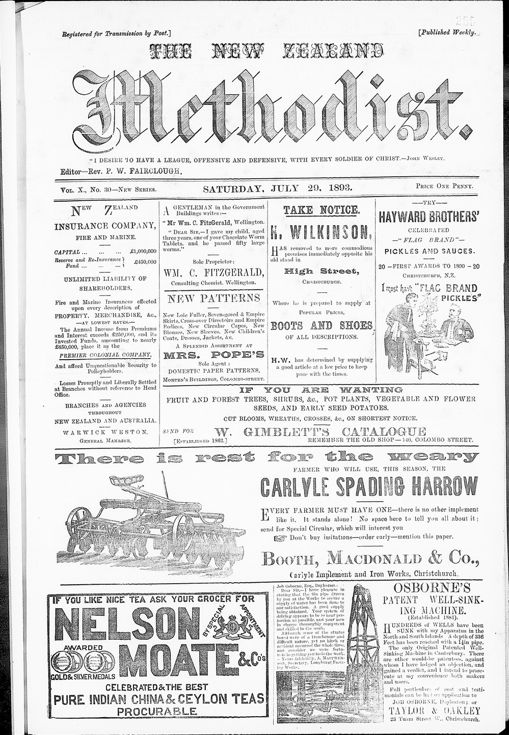 The New Zealand Methodist Times: 29th July 1893