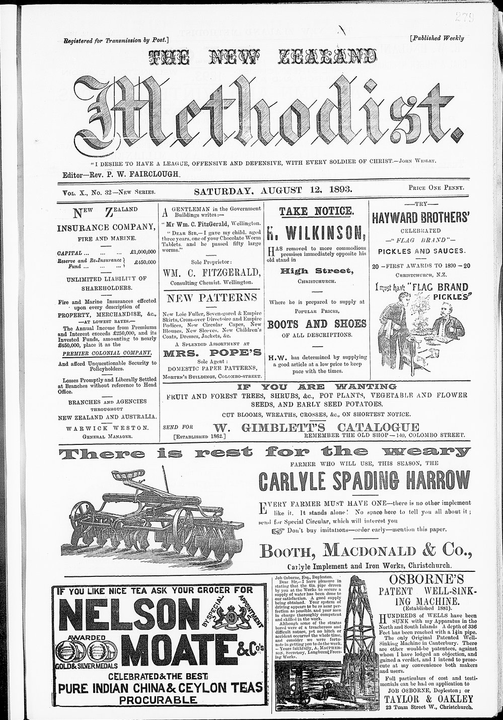 The New Zealand Methodist Times: 12th August 1893