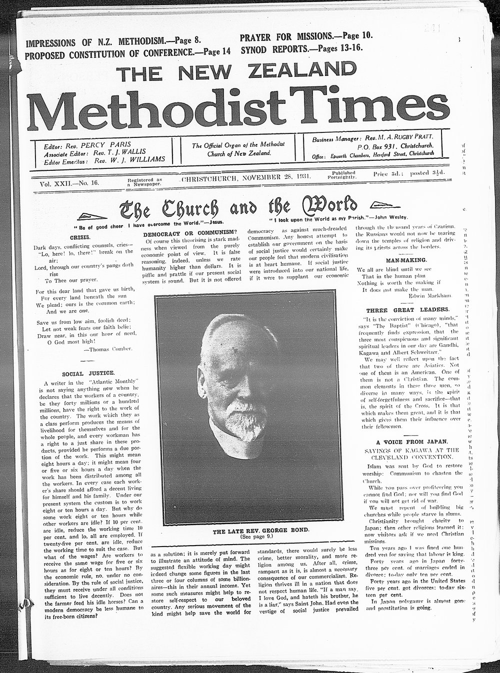 The New Zealand Methodist Times: 28th November 1931