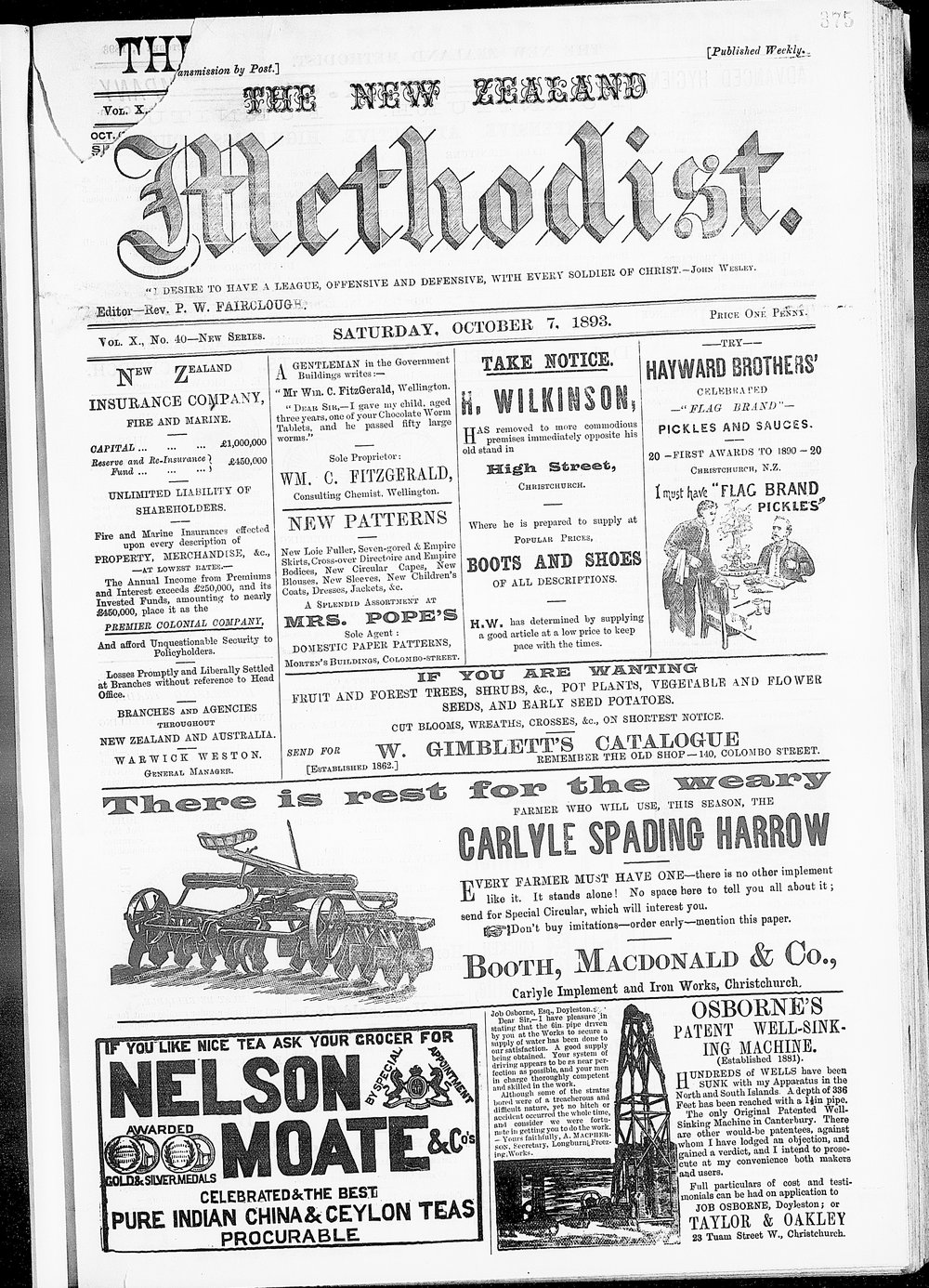 The New Zealand Methodist Times: 7th October 1893