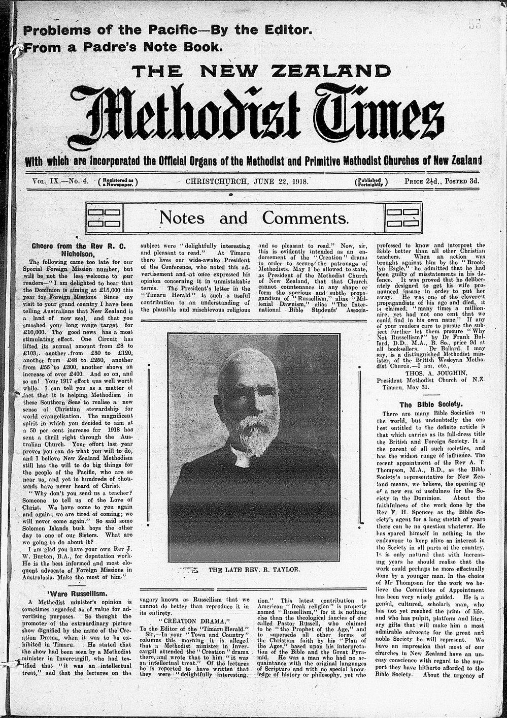 The New Zealand Methodist Times: 22nd June 1918