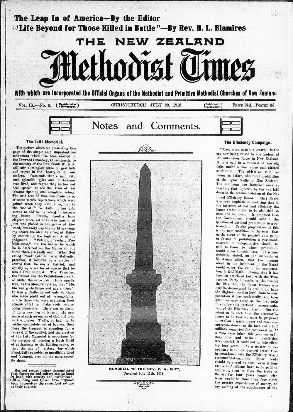 The New Zealand Methodist Times: 20th July 1918