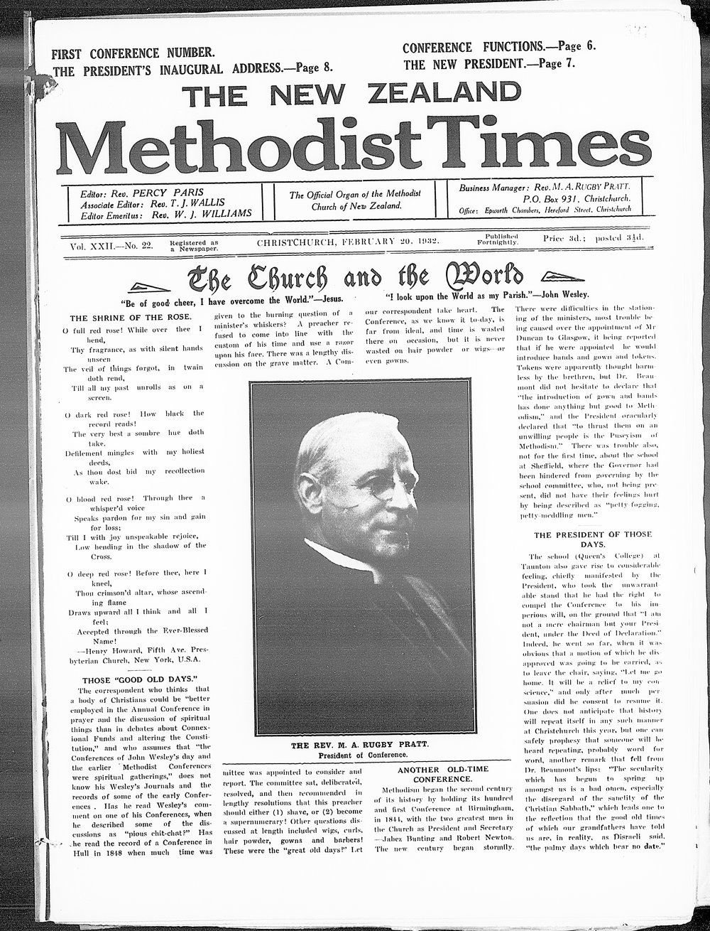 The New Zealand Methodist Times: 20th February 1932