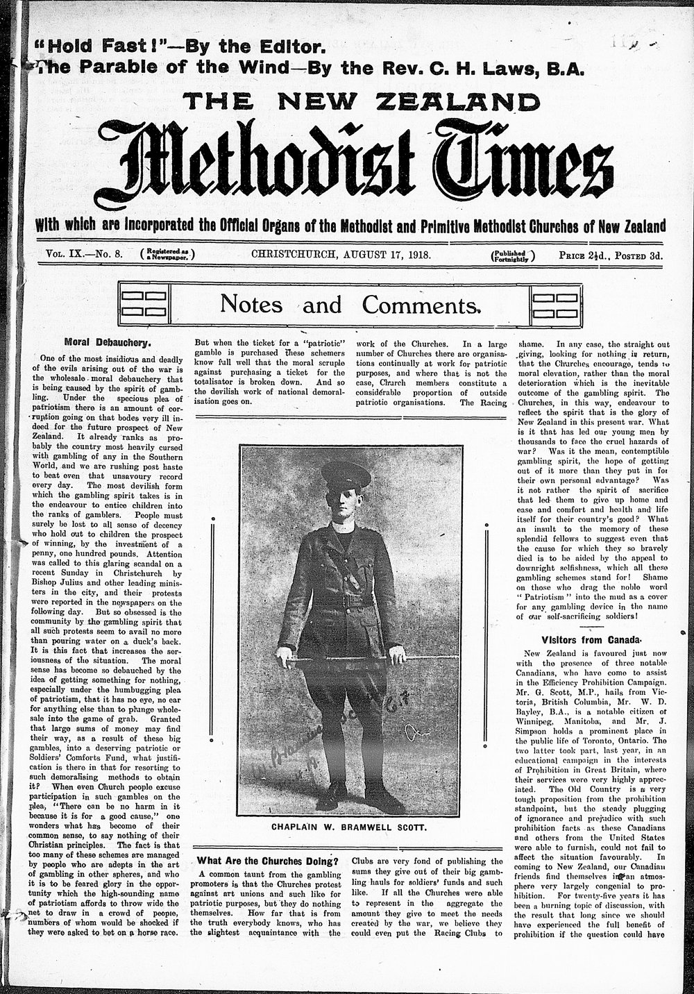 The New Zealand Methodist Times: 17th August 1918