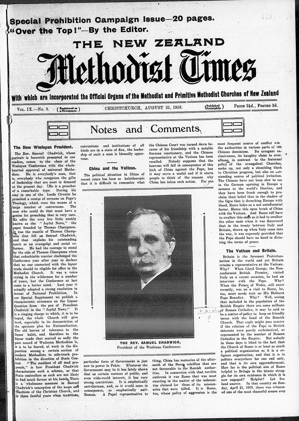 The New Zealand Methodist Times: 31st August 1918