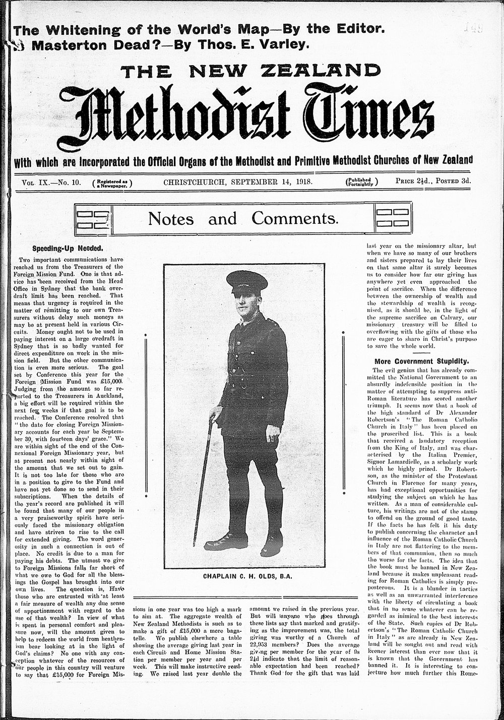 The New Zealand Methodist Times: 14th September 1918