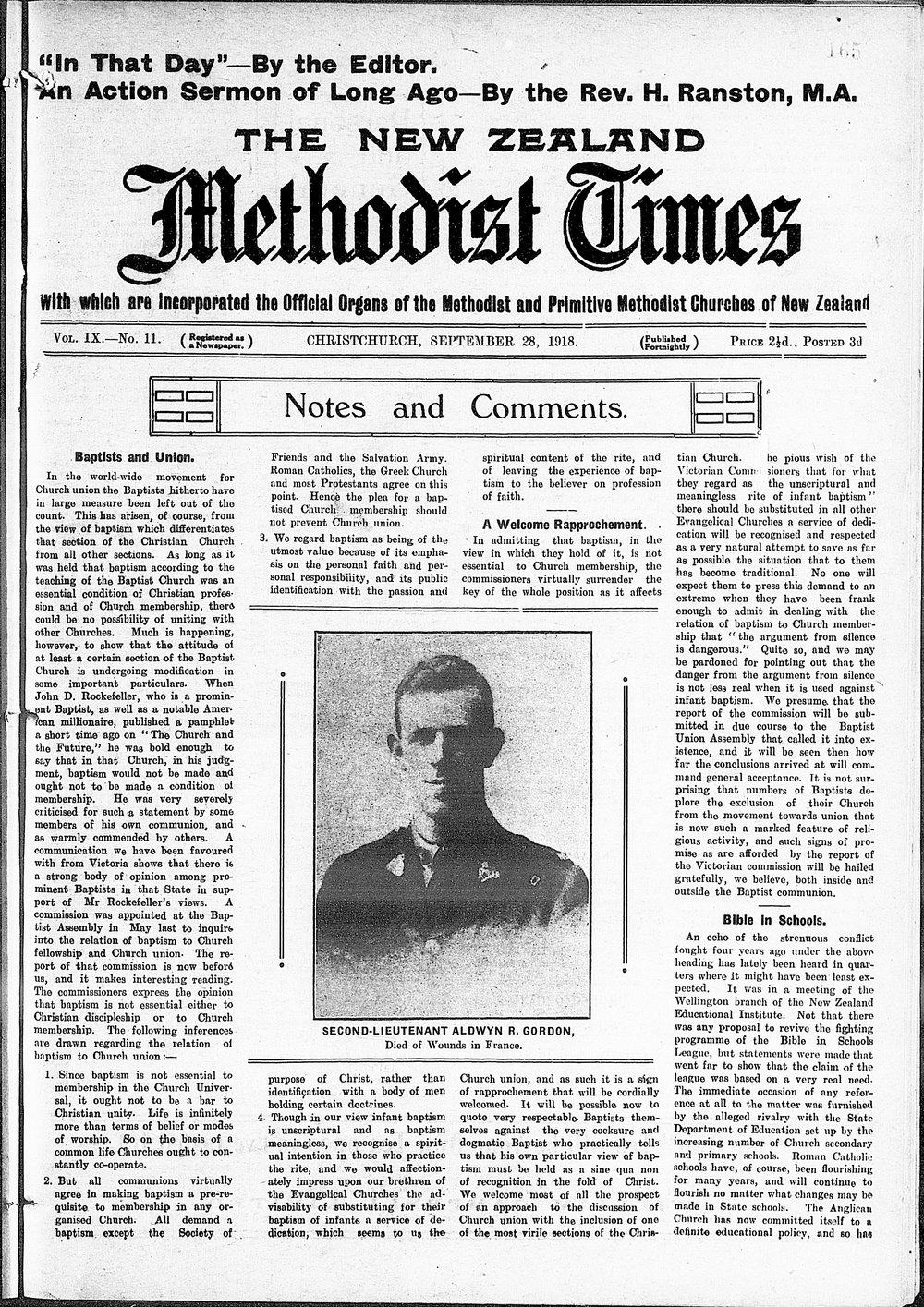 The New Zealand Methodist Times: 28th September 1918