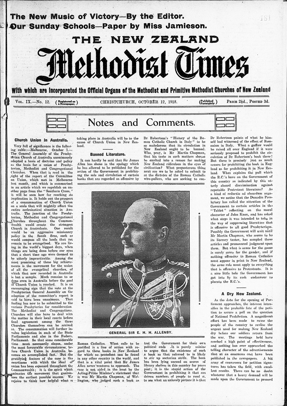 The New Zealand Methodist Times: 12th October 1918