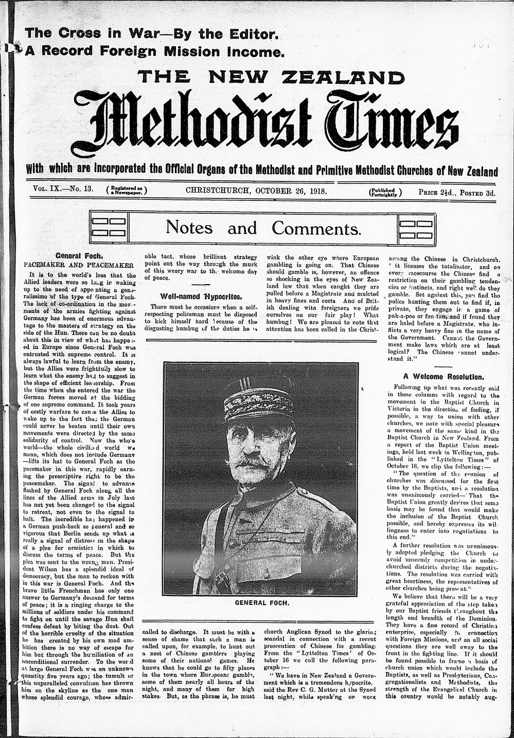 The New Zealand Methodist Times: 26th October 1918