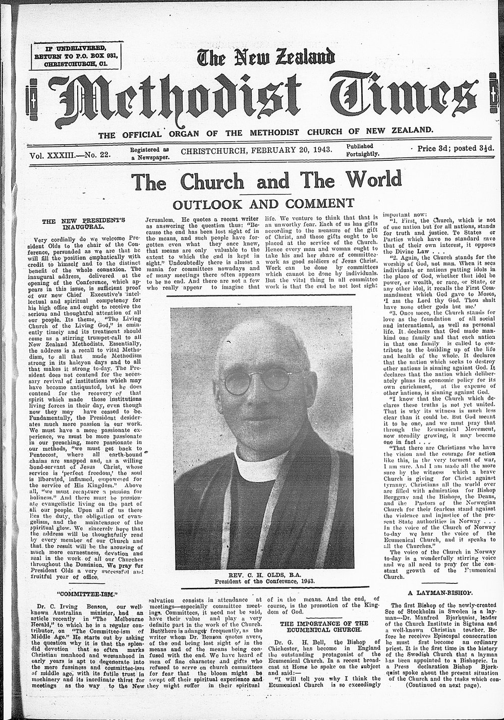 The New Zealand Methodist Times: 20th February 1943