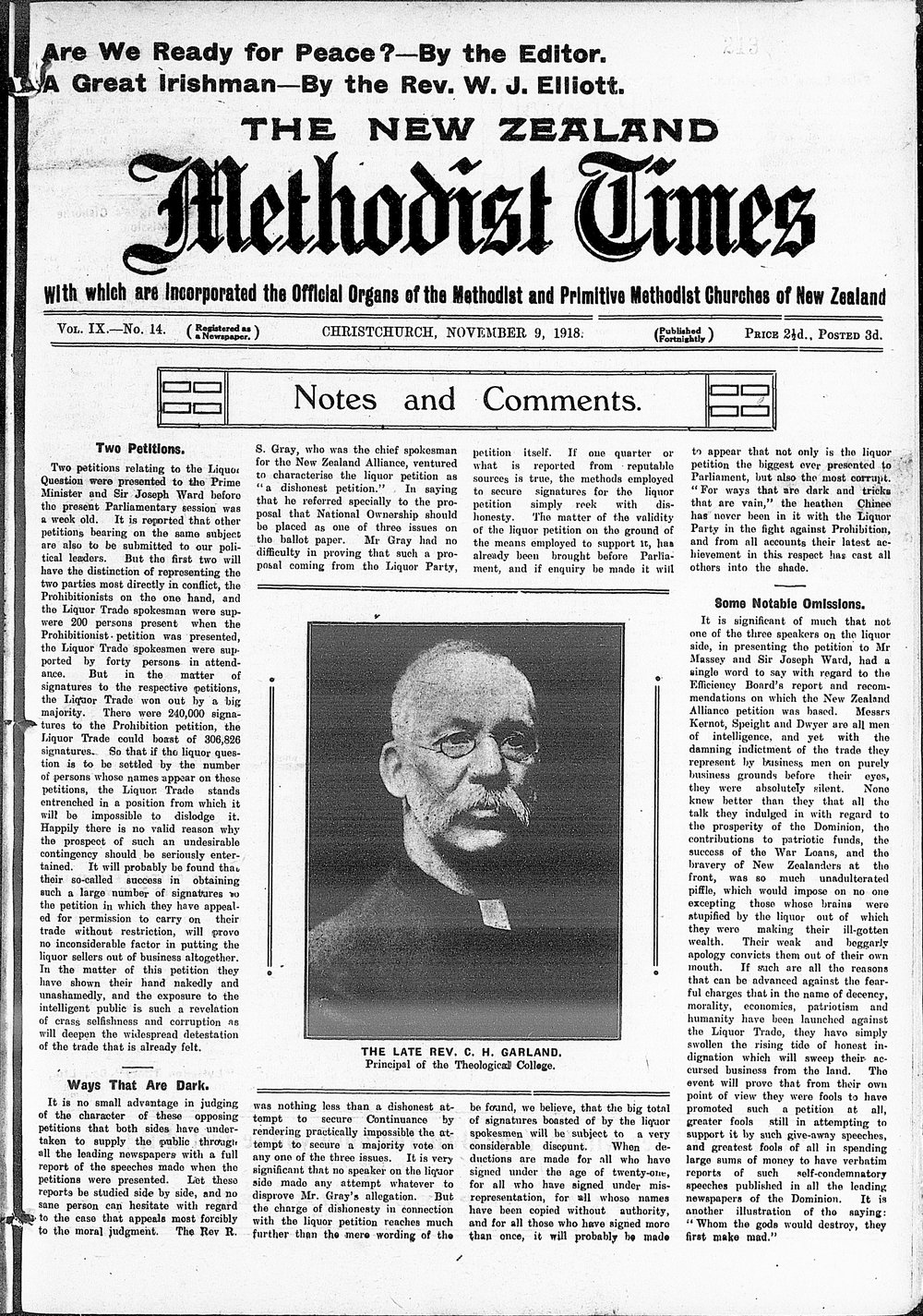 The New Zealand Methodist Times: 9th November 1918