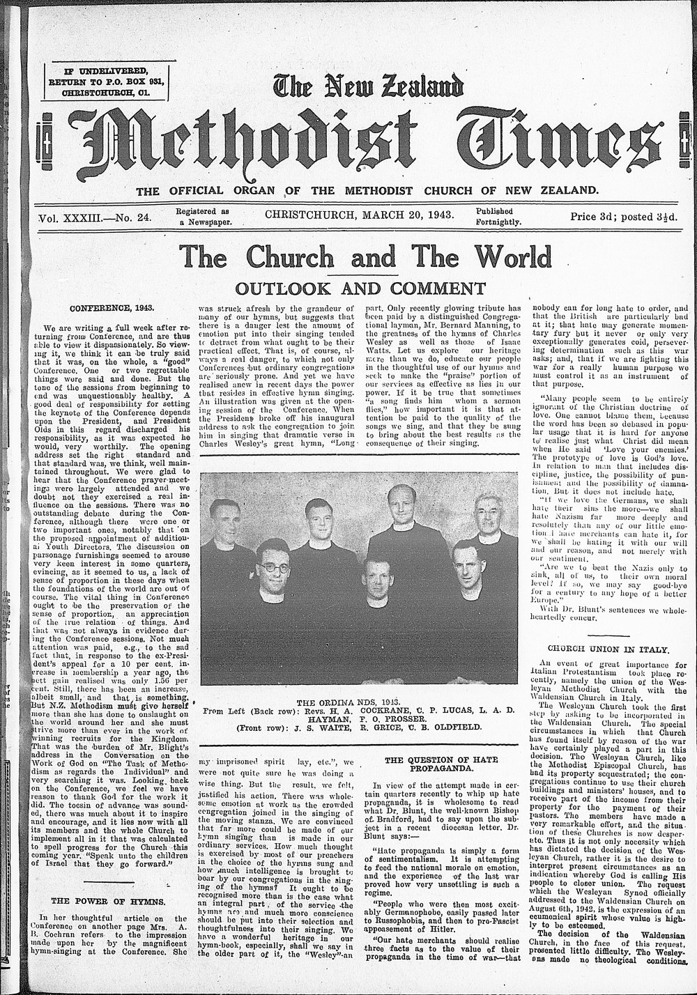 The New Zealand Methodist Times: 20th March 1943