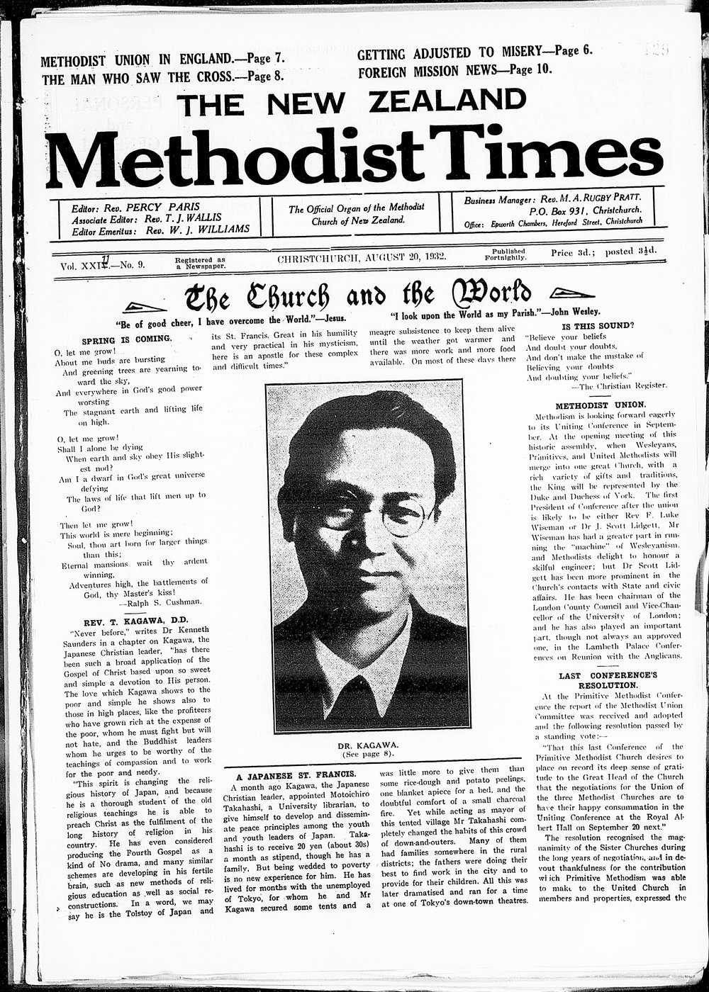 The New Zealand Methodist Times: 20th August 1932