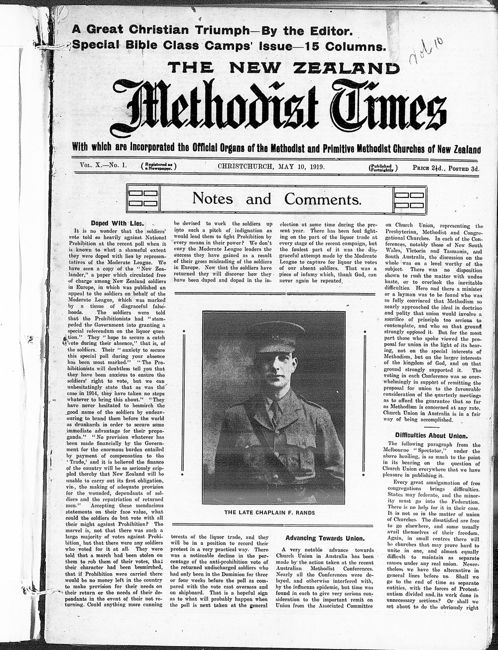 The New Zealand Methodist Times: 10th May 1919