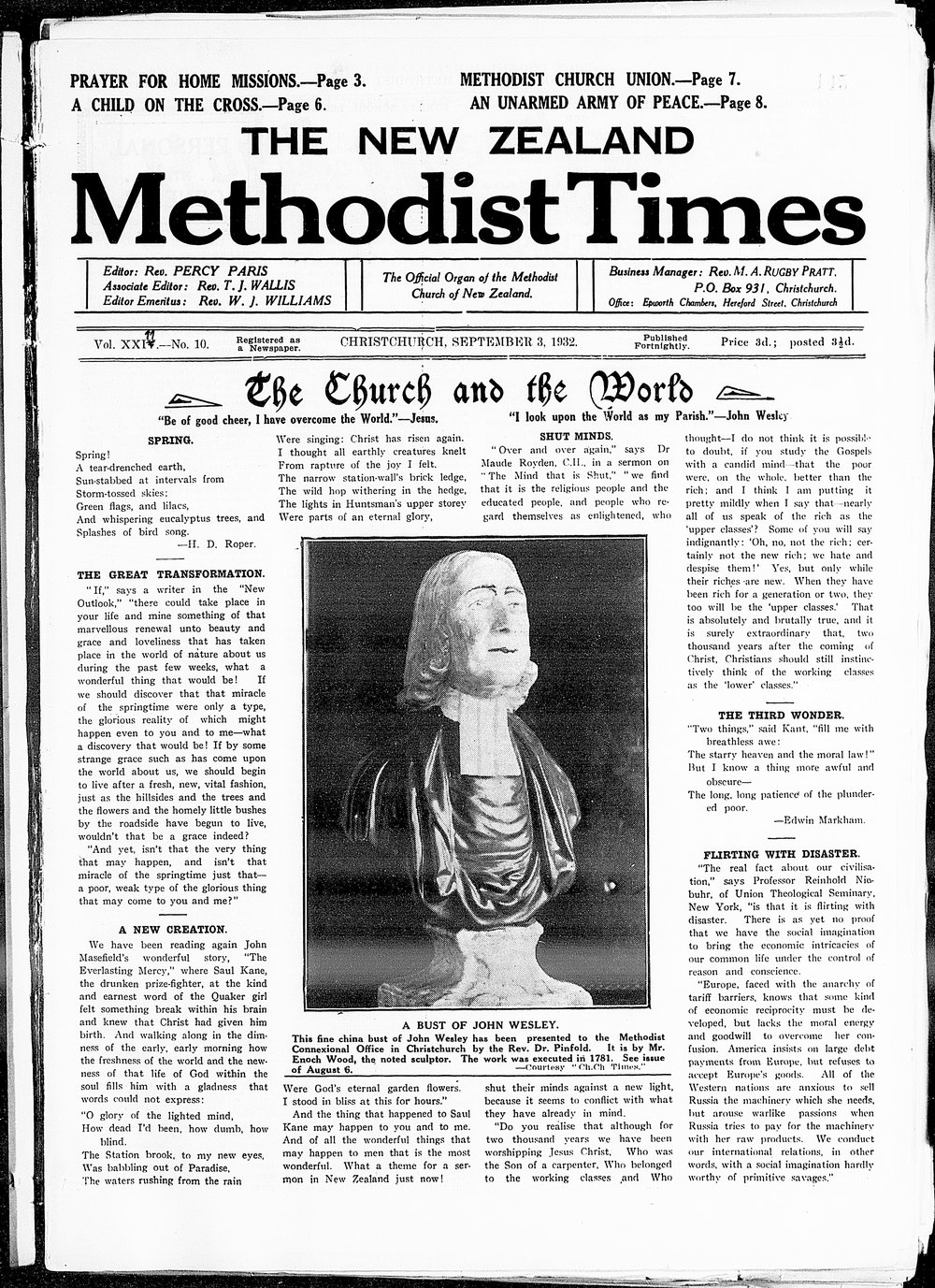 The New Zealand Methodist Times: 3rd September 1932