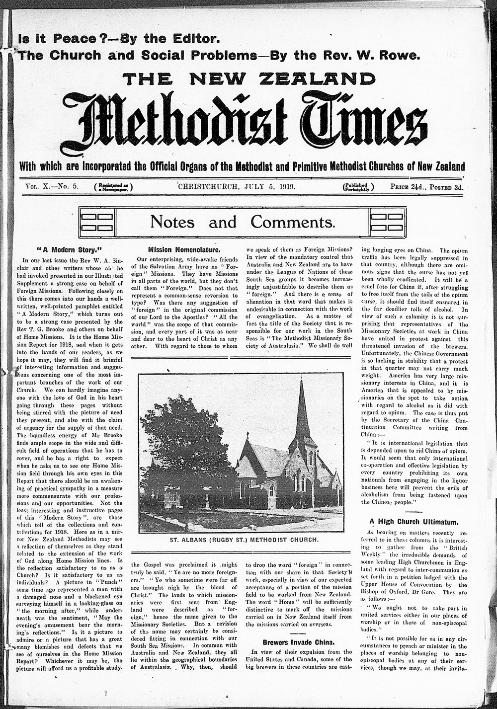 The New Zealand Methodist Times: 5th July 1919