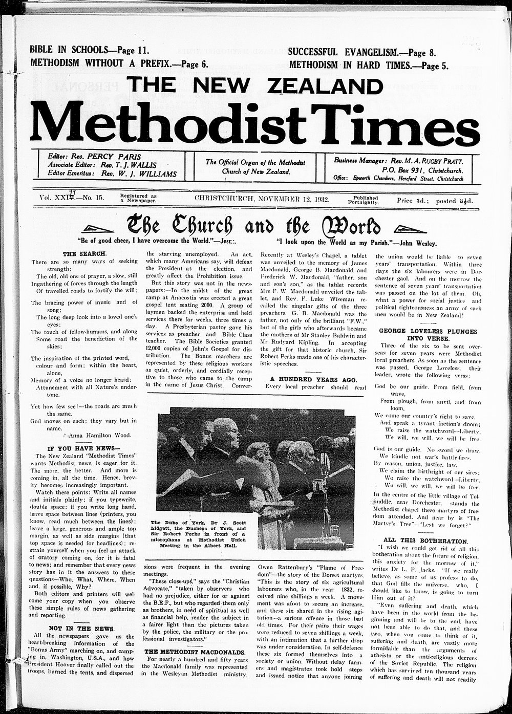 The New Zealand Methodist Times: 12th November 1932