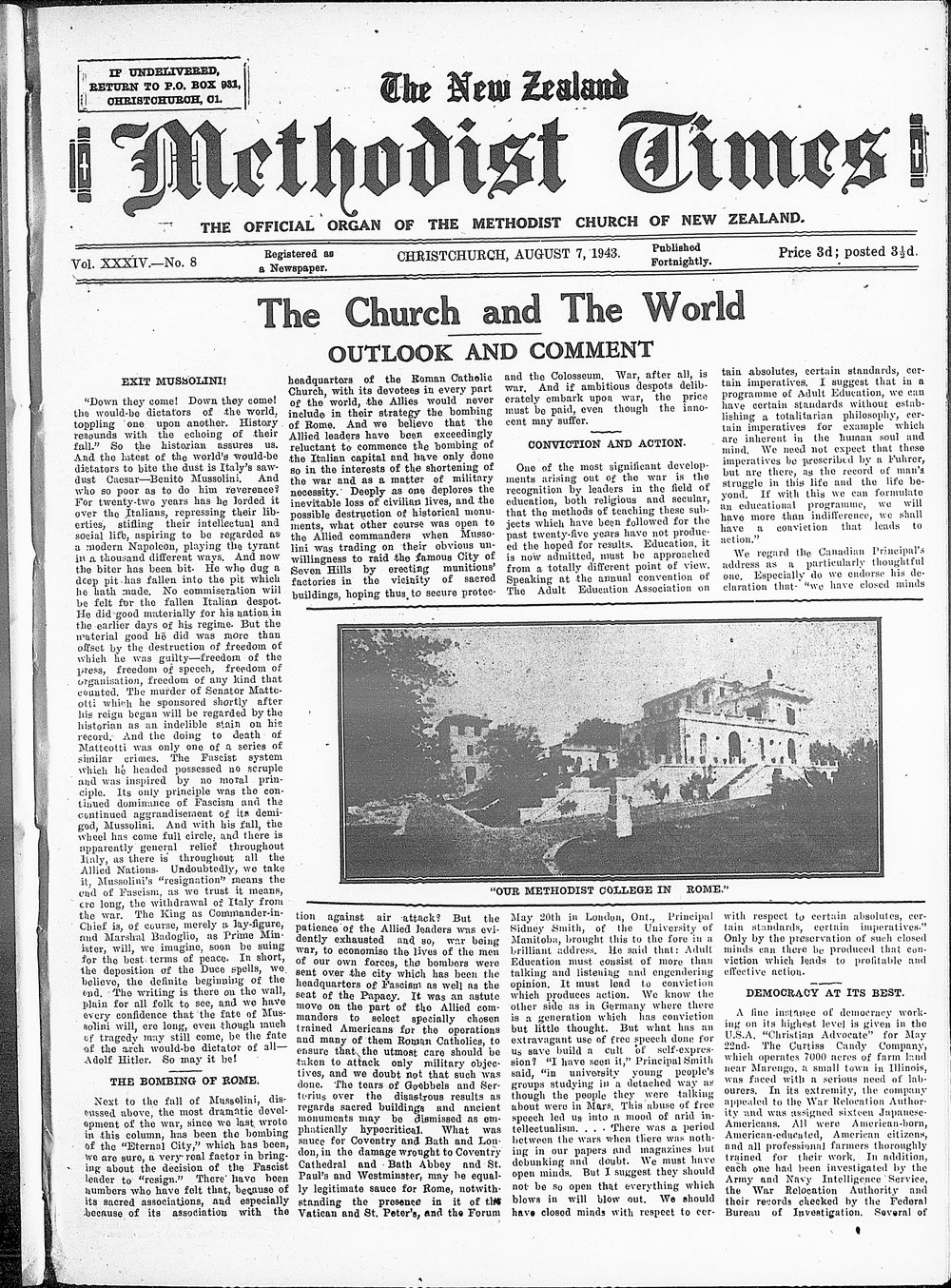 The New Zealand Methodist Times: 7th August 1943