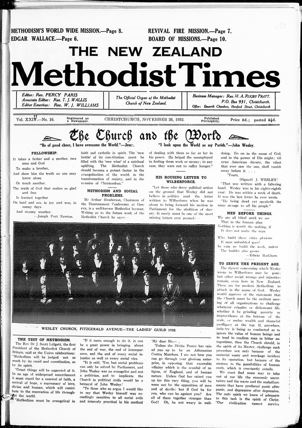 The New Zealand Methodist Times: 26th November 1932