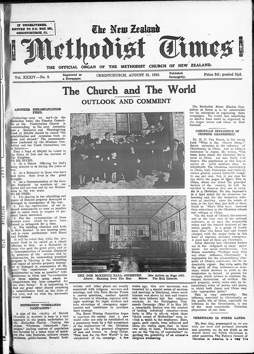 The New Zealand Methodist Times: 21st August 1943