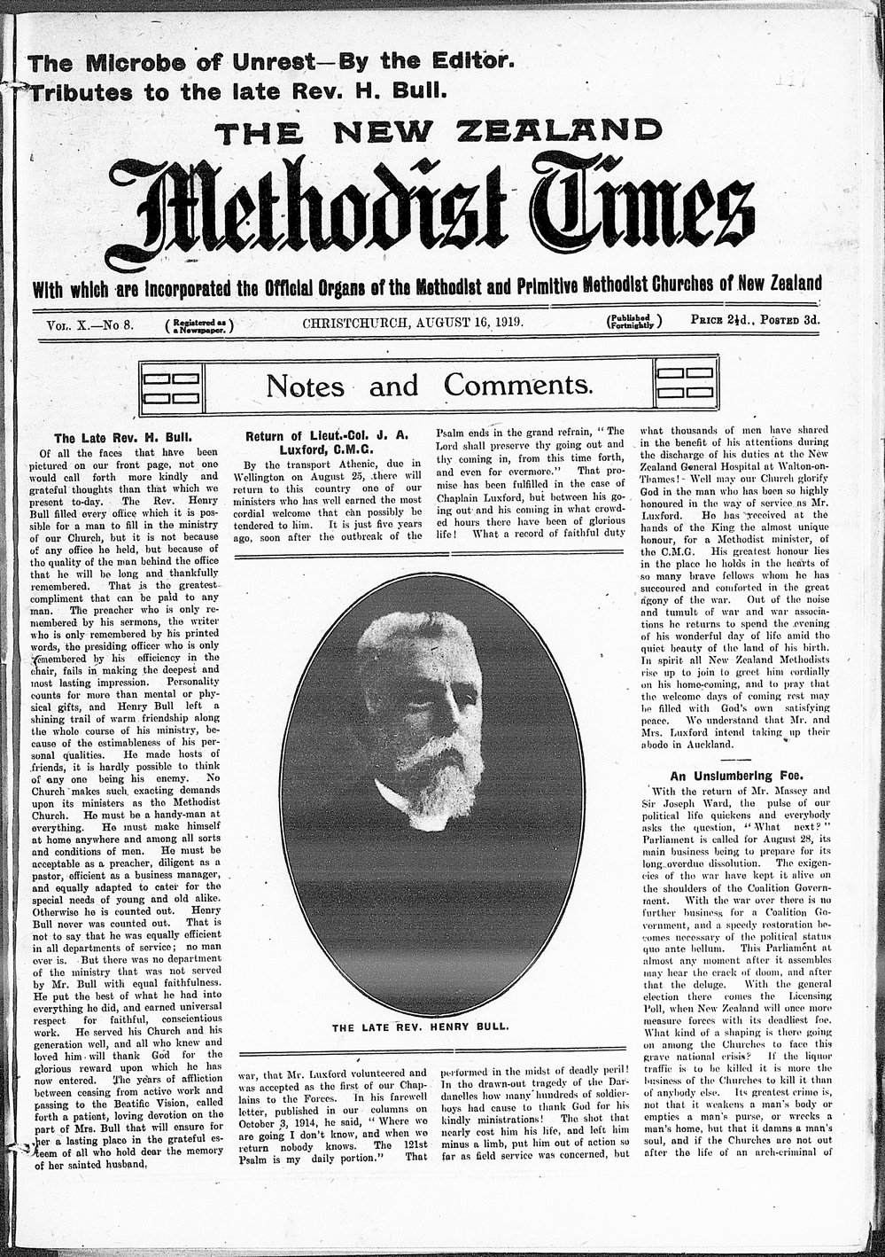 The New Zealand Methodist Times: 16th August 1919