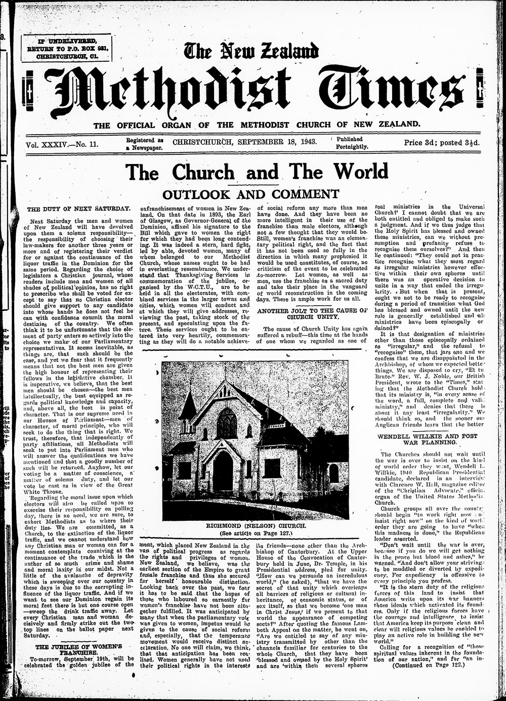 The New Zealand Methodist Times: 18th September 1943