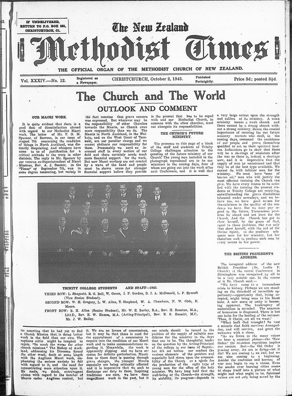 The New Zealand Methodist Times: 2nd October 1943