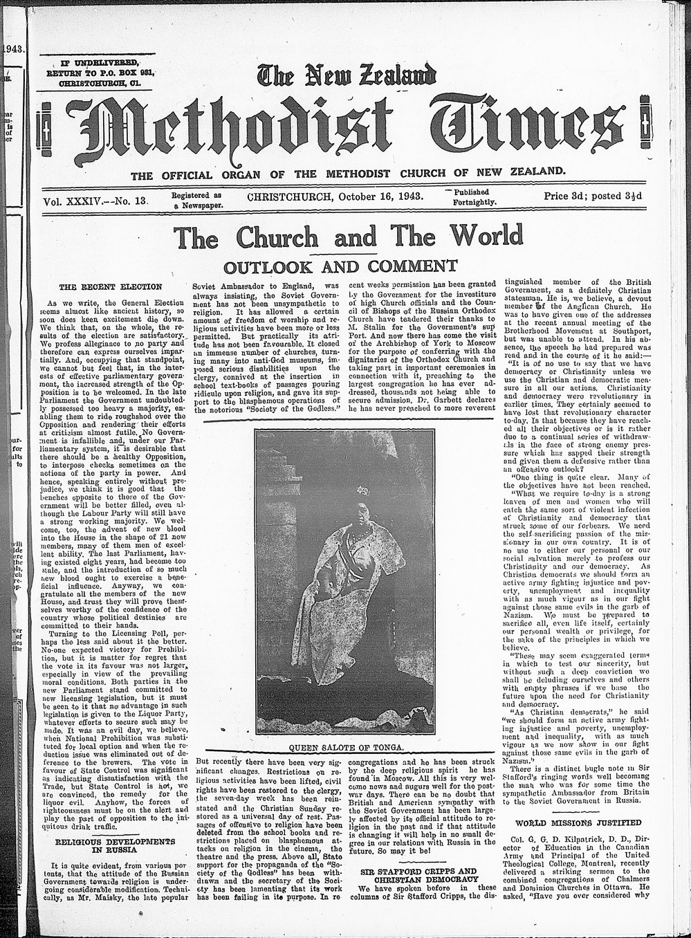The New Zealand Methodist Times: 16th October 1943