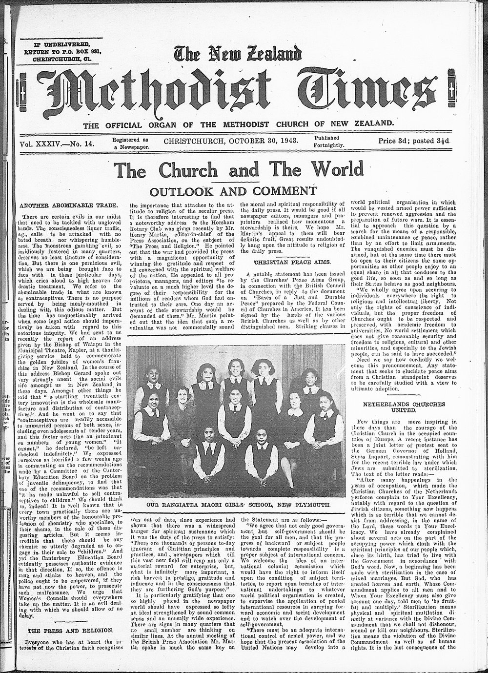 The New Zealand Methodist Times: 30th October 1943