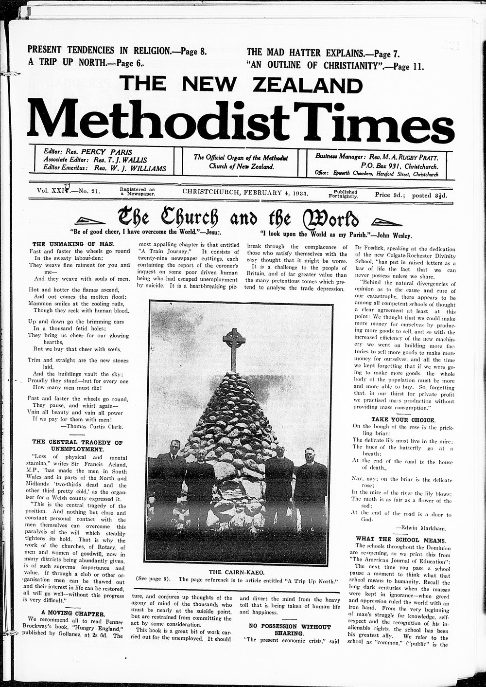 The New Zealand Methodist Times: 4th February 1933
