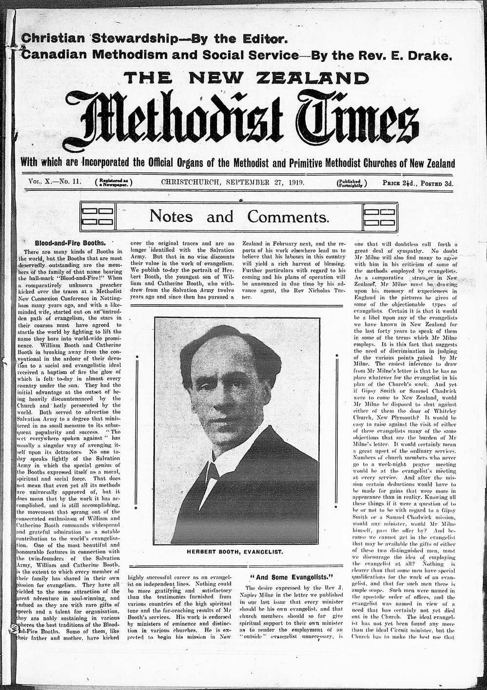 The New Zealand Methodist Times: 27th September 1919