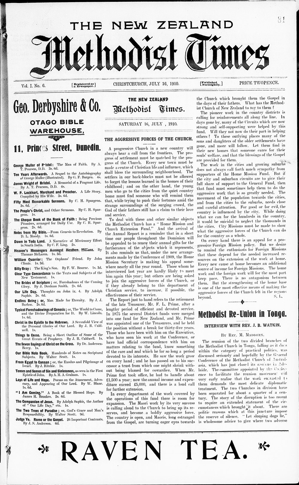 The New Zealand Methodist Times: 16th July 1910