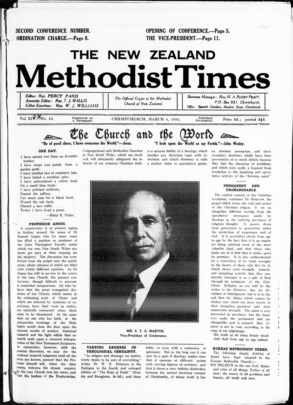 The New Zealand Methodist Times: 4th March 1933