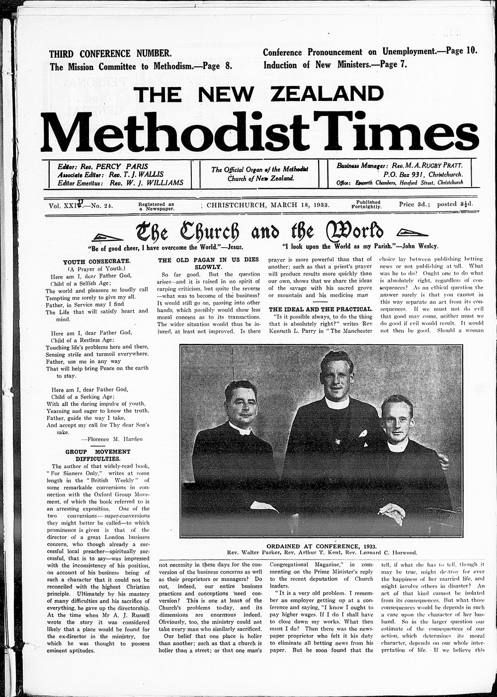 The New Zealand Methodist Times: 18th March 1933