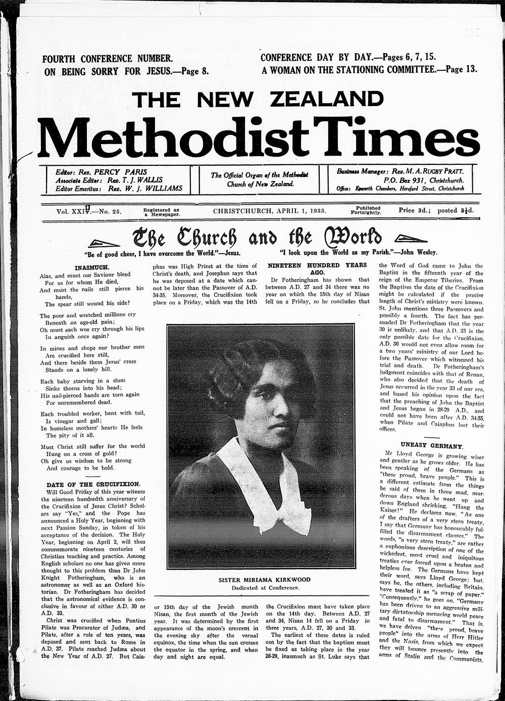 The New Zealand Methodist Times: 1st April 1933