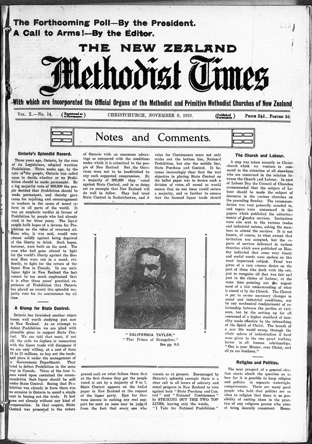 The New Zealand Methodist Times: 8th November 1919