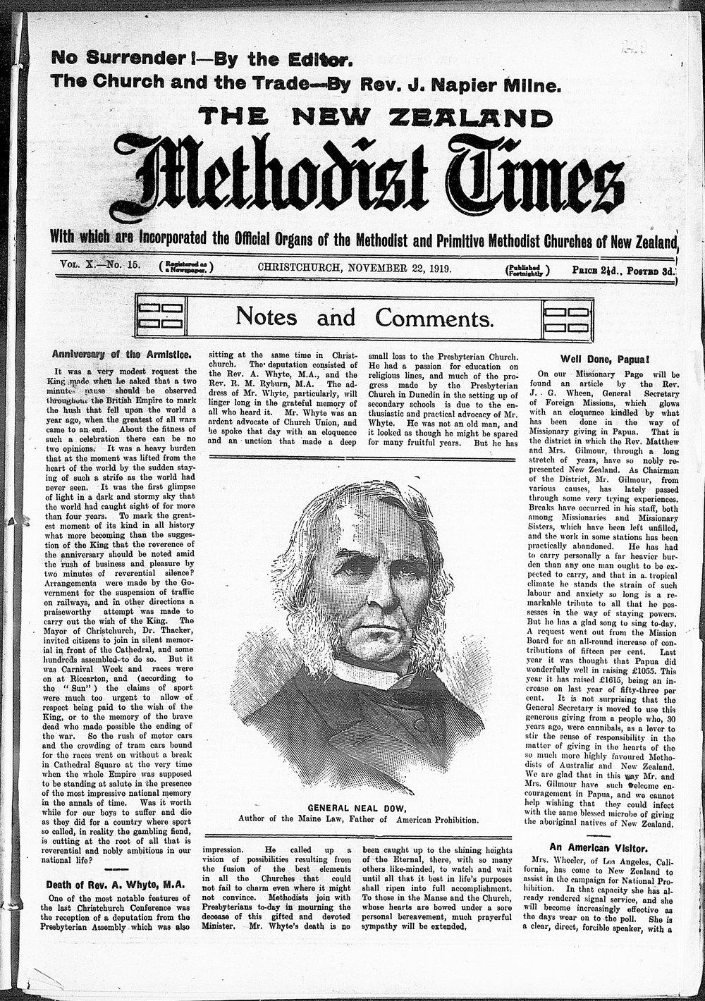 The New Zealand Methodist Times: 22nd November 1919