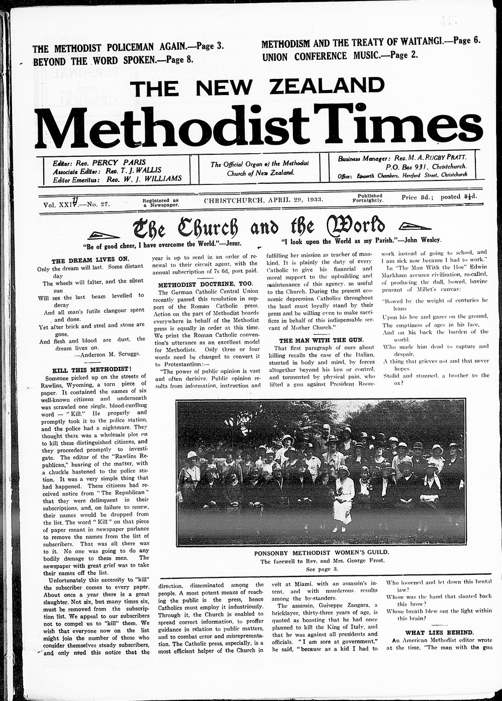 The New Zealand Methodist Times: 29th April 1933