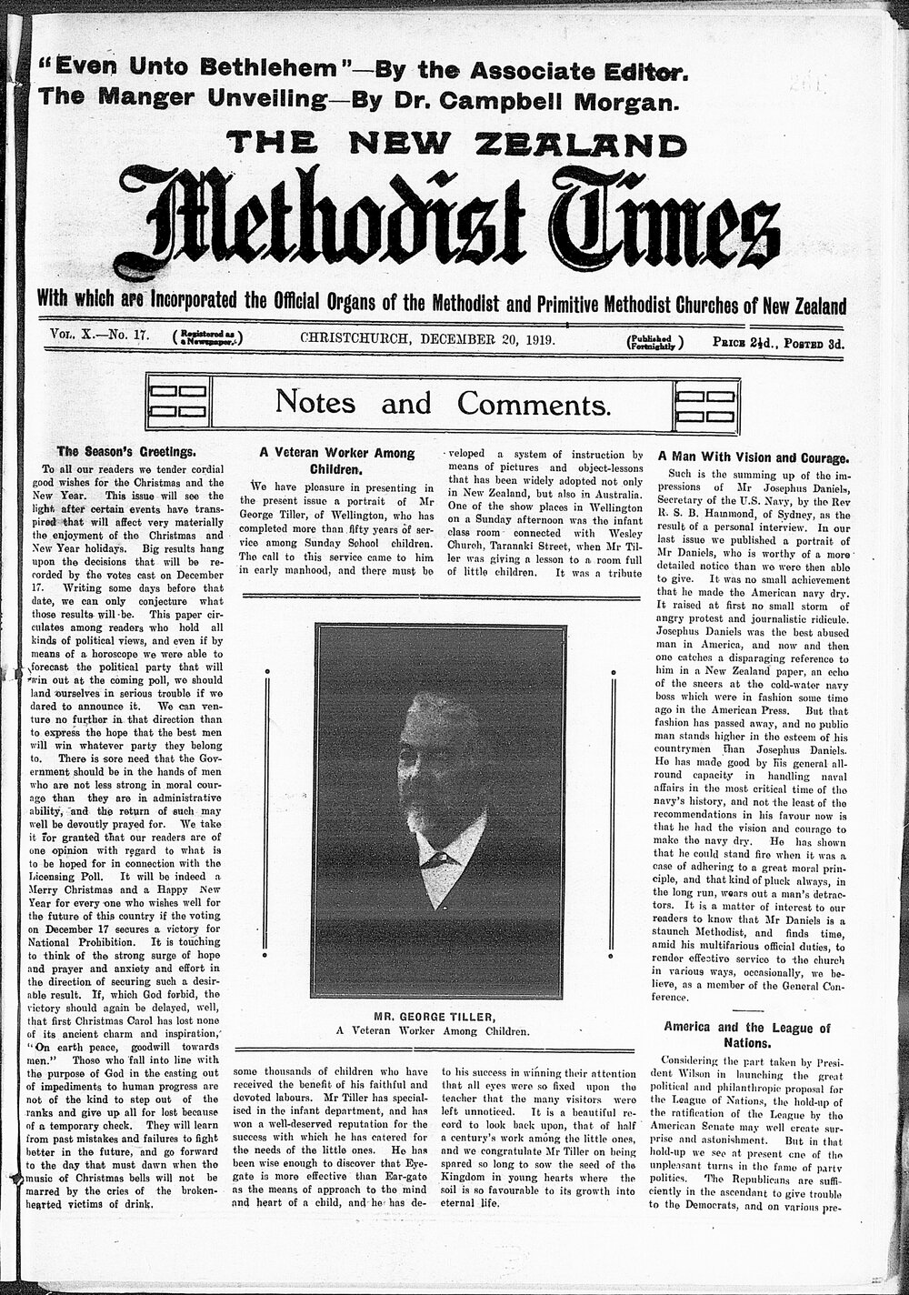 The New Zealand Methodist Times: 20th December 1919