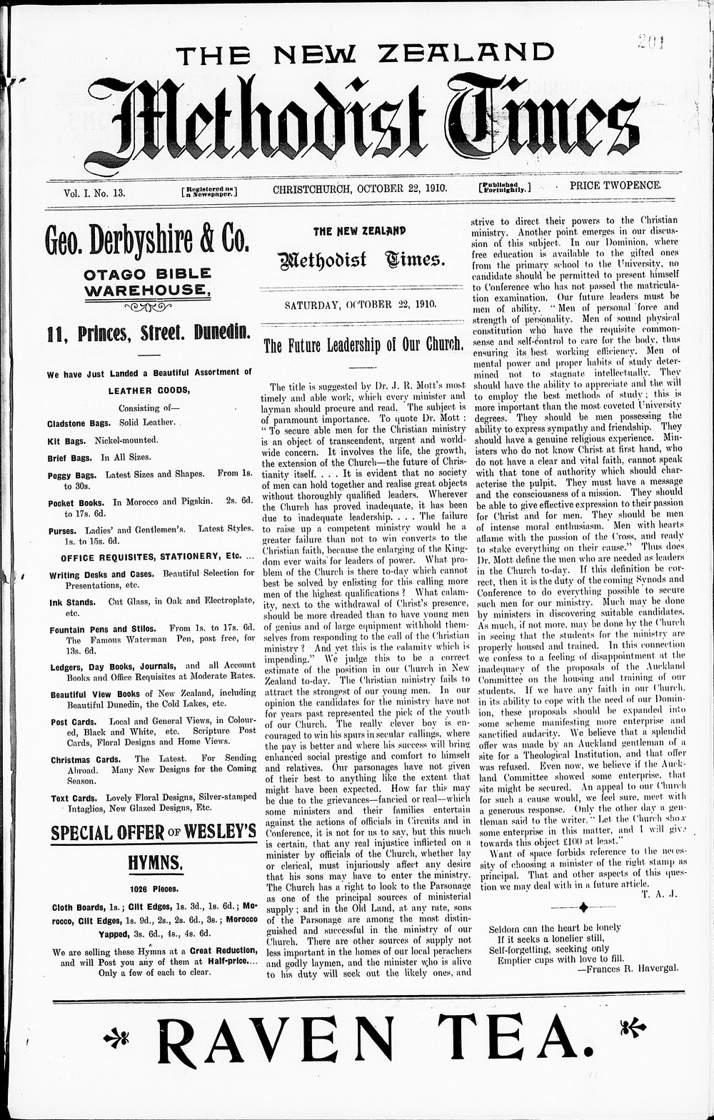 The New Zealand Methodist Times: 22nd October 1910