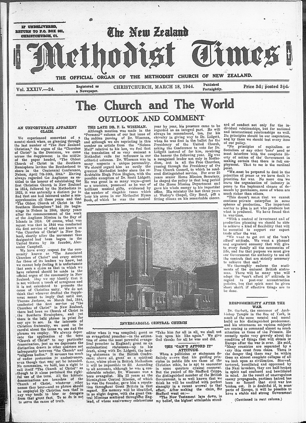 The New Zealand Methodist Times: 18th March 1944