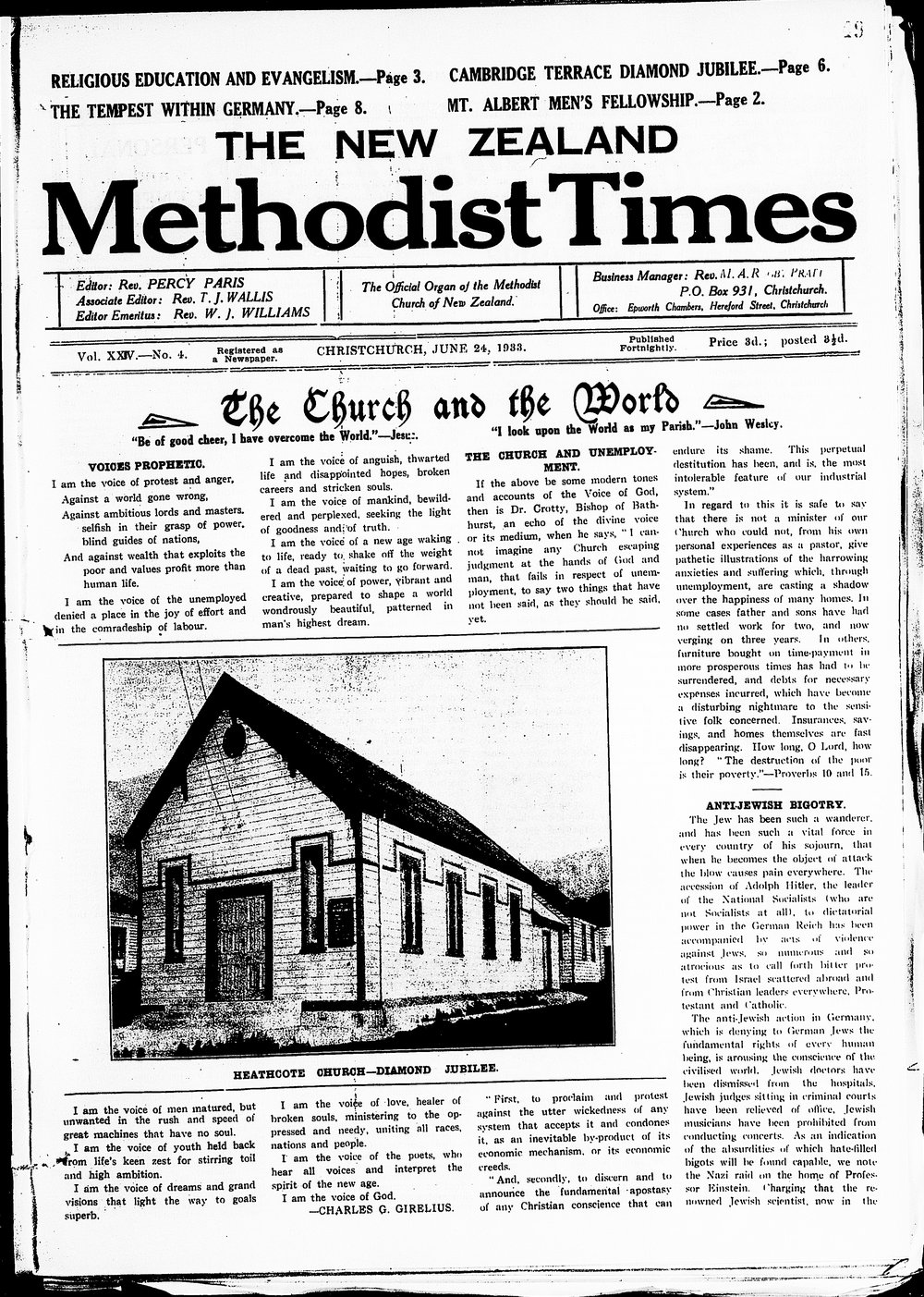 The New Zealand Methodist Times: 24th June 1933