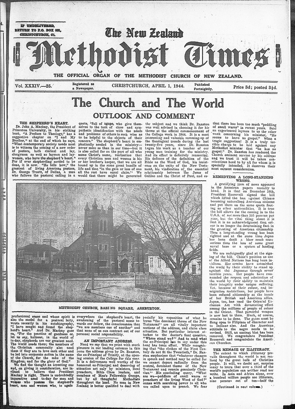 The New Zealand Methodist Times: 1st April 1944