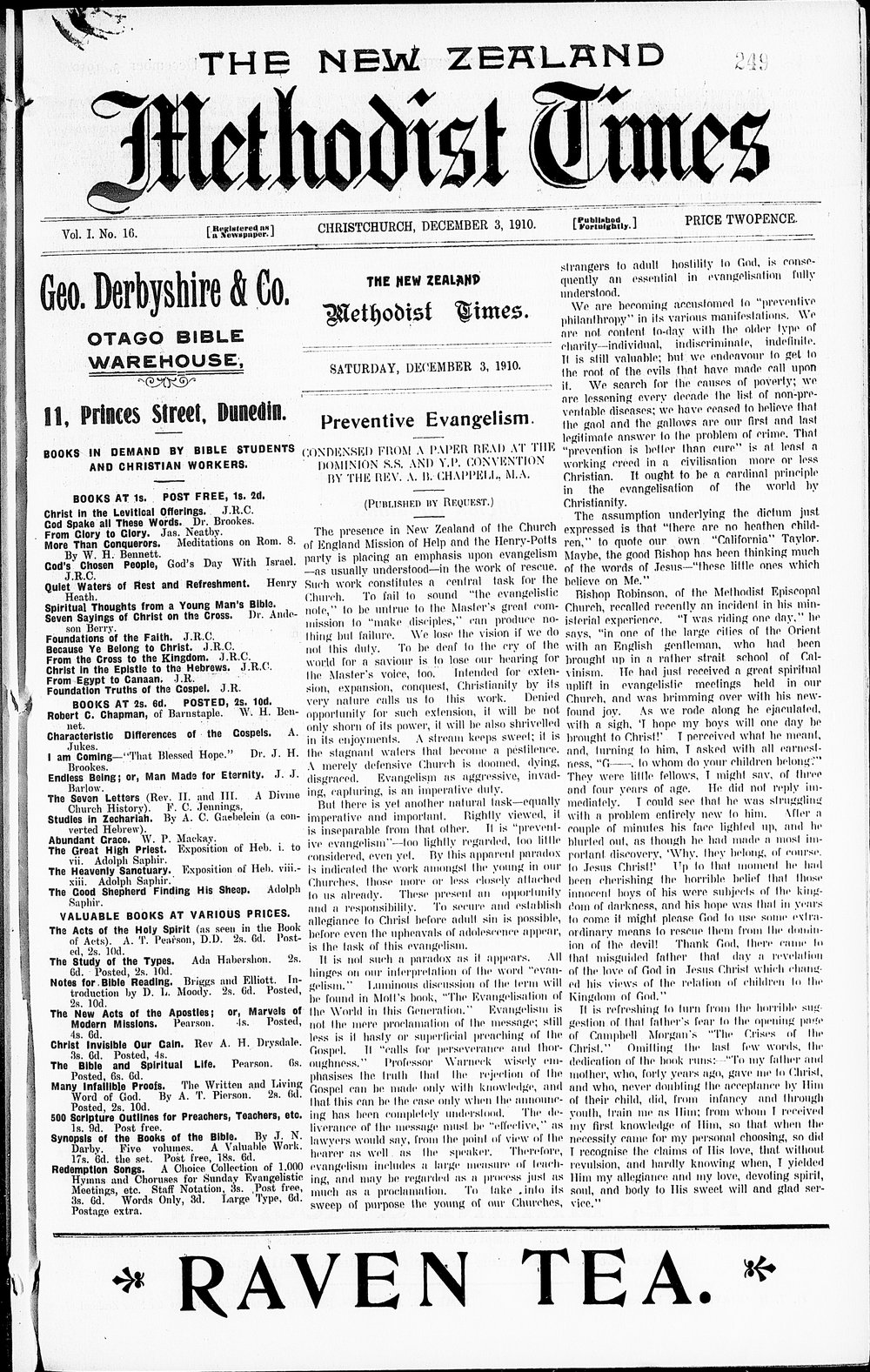 The New Zealand Methodist Times: 3rd December 1910