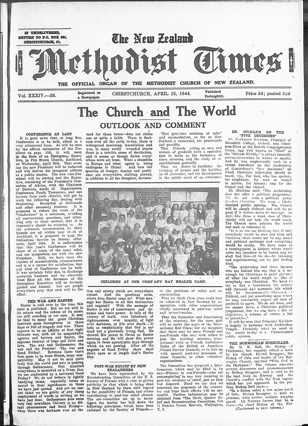 The New Zealand Methodist Times: 15th April 1944
