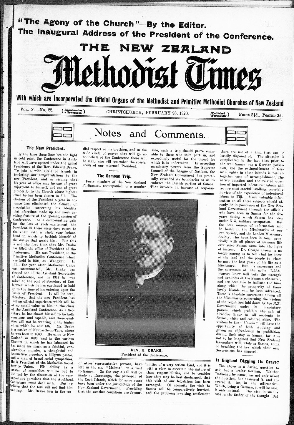 The New Zealand Methodist Times: 28th February 1920
