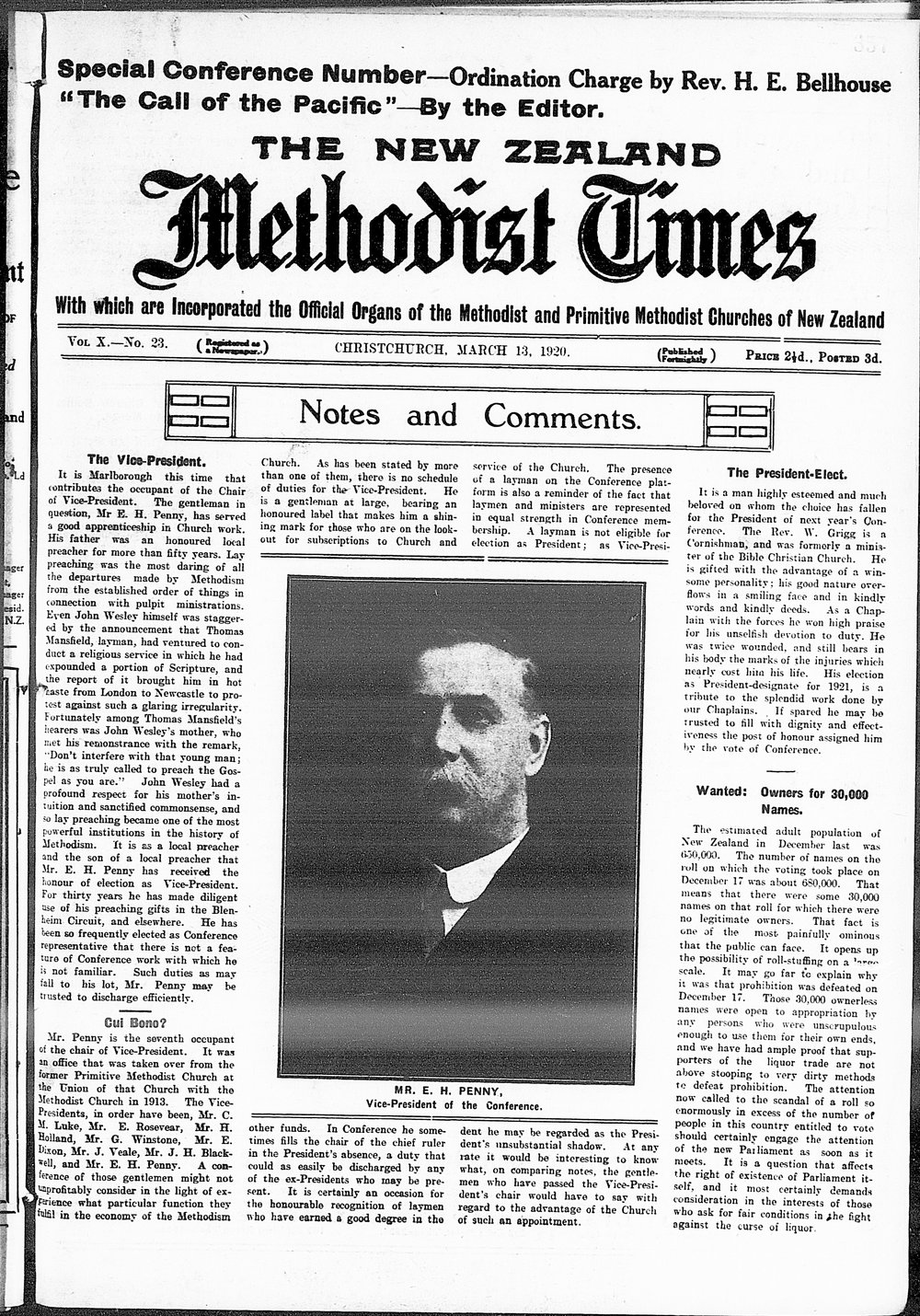 The New Zealand Methodist Times: 13th March 1920