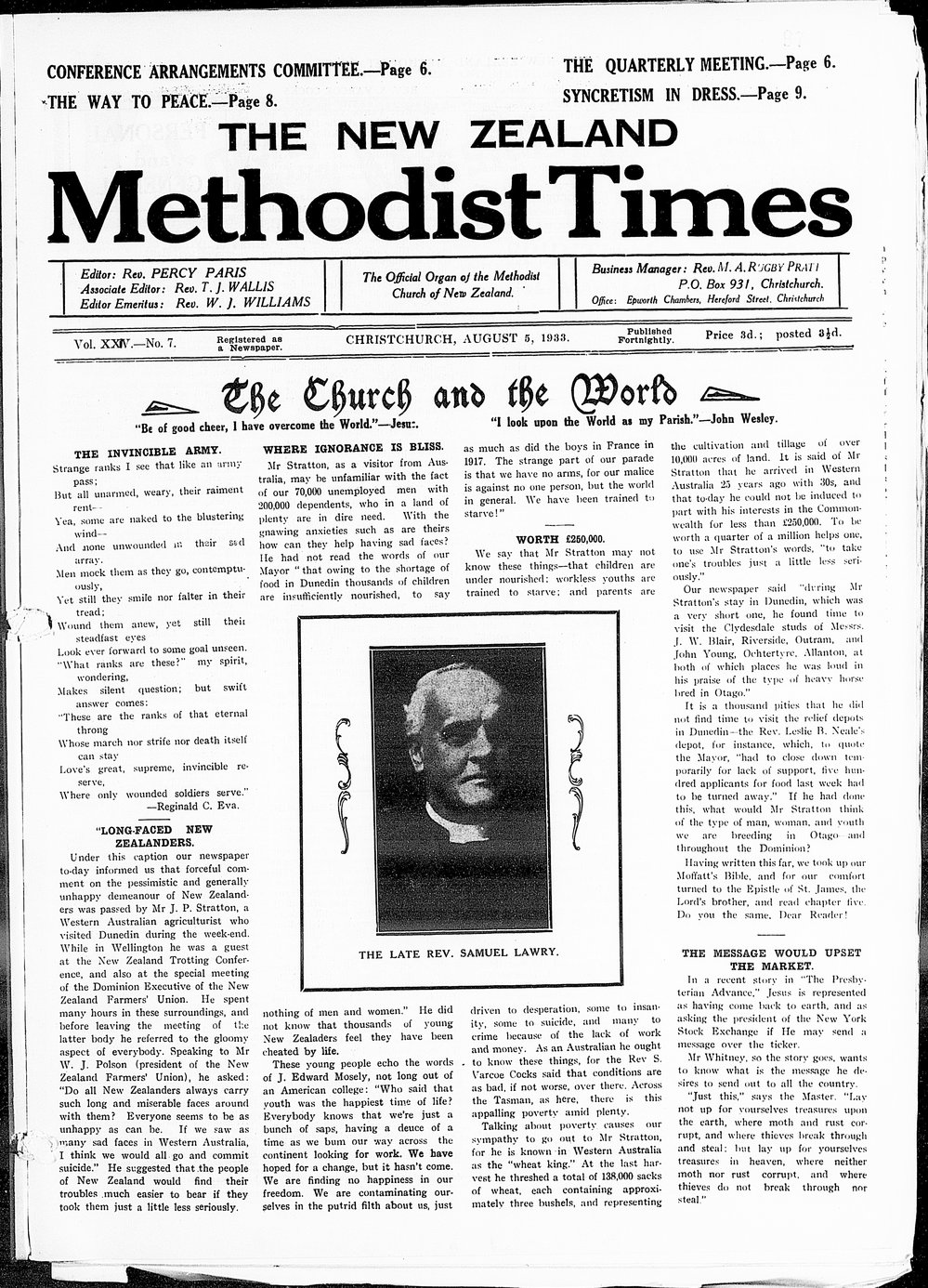 The New Zealand Methodist Times: 5th August 1933