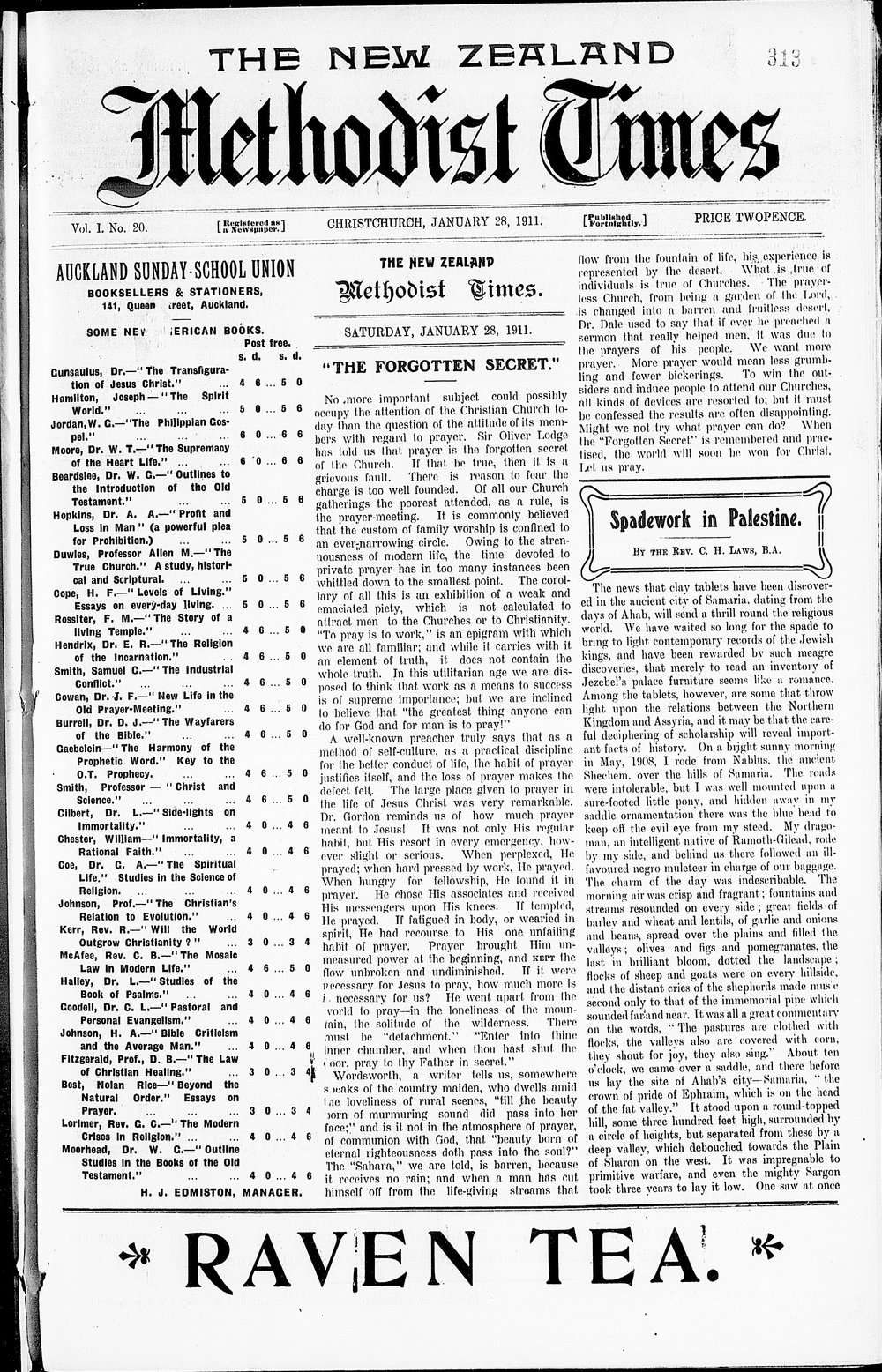 The New Zealand Methodist Times: 28th January 1911